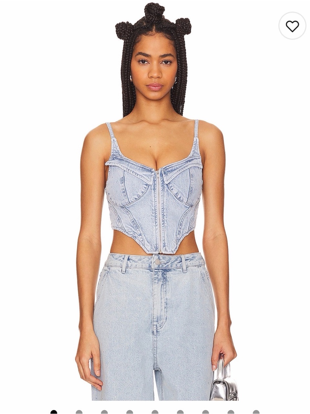 Revolve X AFRM Light Blue Denim Rhinestone Corset Top